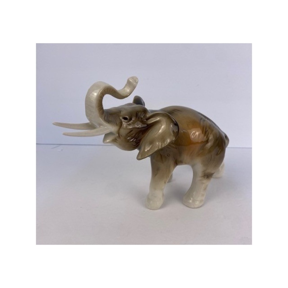 Royal Dux Porcelain Elephant Figurine Vintage Trunk Up Good Luck 378 32 Brown